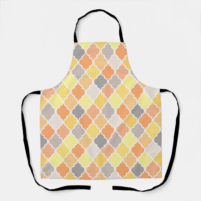 Yellow, orange and grey quatrefoil pattern apron (Front)