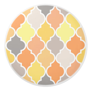 Yellow, orange and grey quatrefoil pattern ceramic knob