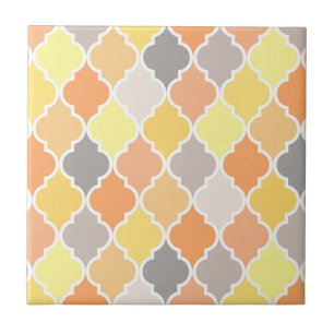 Yellow, orange and grey quatrefoil pattern ceramic tile