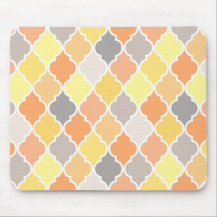 Yellow, orange and grey quatrefoil pattern mouse pad