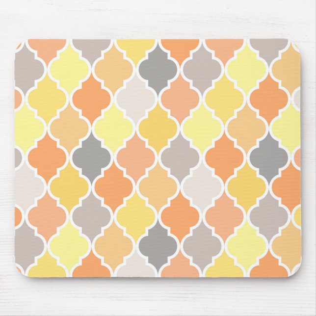 Yellow, orange and grey quatrefoil pattern mouse pad (Front)
