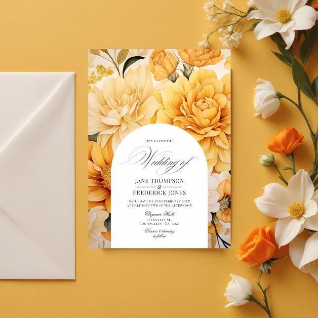 Yellow, Orange and Ivory Floral Wedding Invitation (Yellow, Orange and Ivory Floral Wedding Invitation)