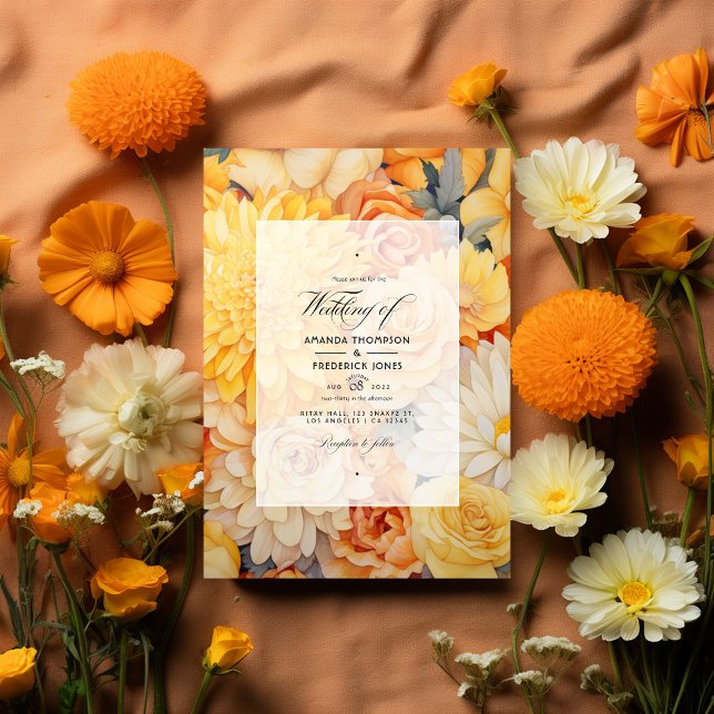 Yellow, Orange and Ivory Floral Wedding Invitation (yellow, orange and ivory)