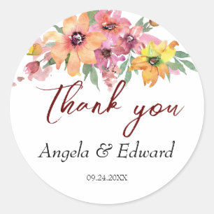 Yellow, Orange And Pink Florals Wedding Classic Round Sticker