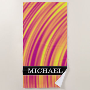 Yellow, Orange and Purple Curved Ripples Pattern Beach Towel
