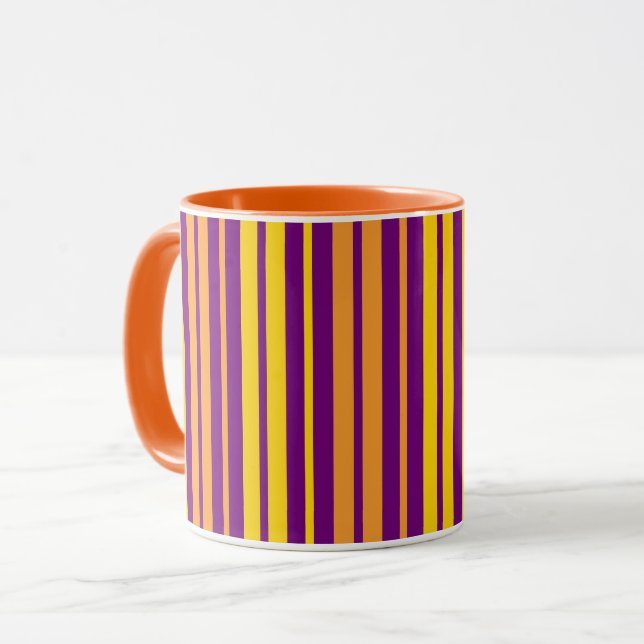 Yellow Orange and Purple Vertical Stripes Pattern  Mug (Front Left)