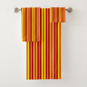 Yellow Orange and Red Vertical Stripes Pattern Bath Towel Set
