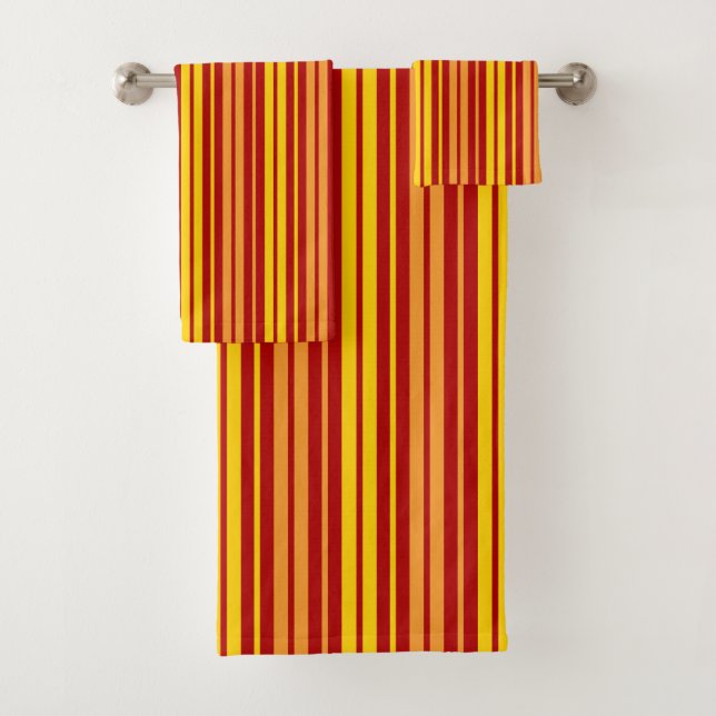 Yellow Orange and Red Vertical Stripes Pattern  Bath Towel Set (Insitu)