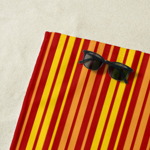 Yellow Orange and Red Vertical Stripes Pattern  Beach Towel