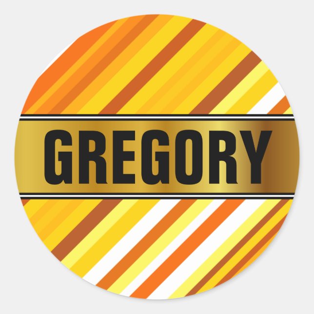 Yellow, Orange and White Sunset-Inspired Stripes Classic Round Sticker (Front)