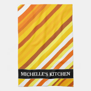 Yellow, Orange and White Sunset-Inspired Stripes Tea Towel