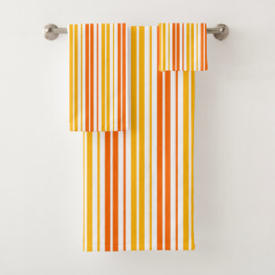Yellow Orange and White Vertical Stripes Pattern Bath Towel Set