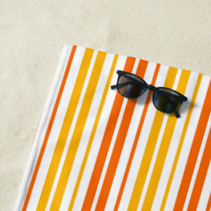 Yellow Orange and White Vertical Stripes Pattern  Beach Towel
