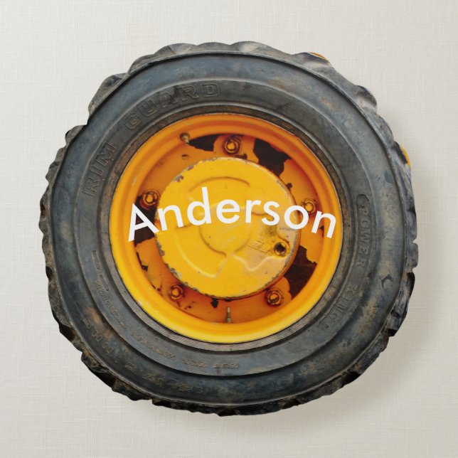 yellow orange antique car flat tire round cushion (Front)