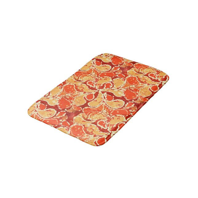 Yellow Orange Bali Batik Style Paisley Pattern Bath Mat (Angled)