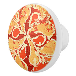 Yellow Orange Bali Batik Style Paisley Pattern Ceramic Knob