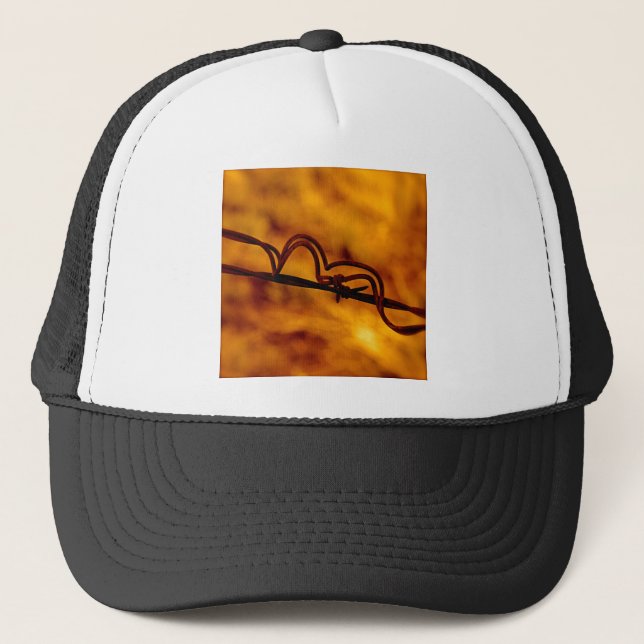 Yellow Orange Barbed Wire Fugue Trucker Hat (Front)