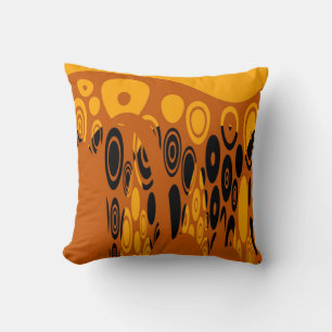 Yellow Orange, Black Abstract Retro Art Deco Cushion