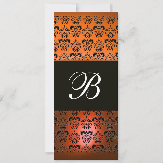 YELLOW ORANGE BLACK  DAMASK MONOGRAM ,white Invitation (Front)