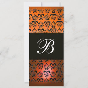 YELLOW ORANGE BLACK DAMASK MONOGRAM ,white Invitation