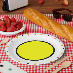 Yellow Orange Black Dots Paper Plate