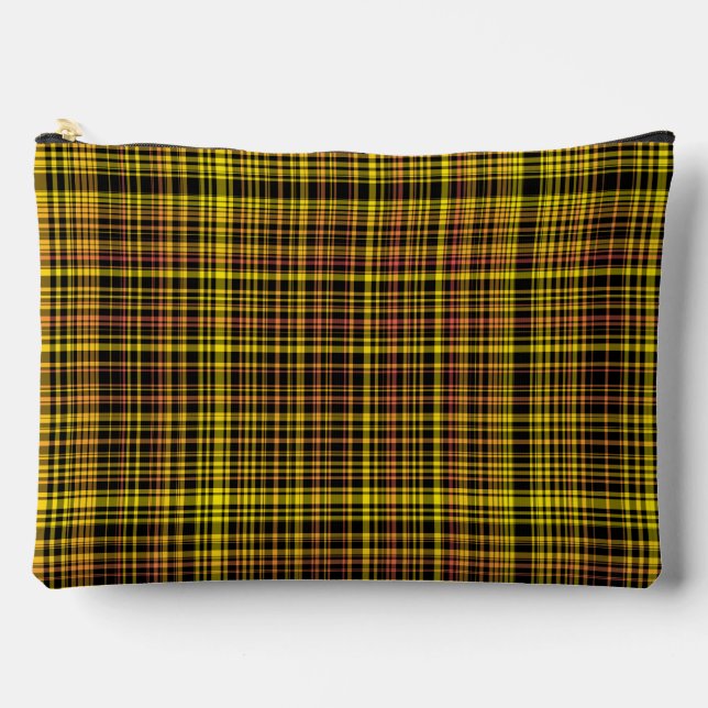 Yellow Orange Black Plaid Pattern Large Accessory Pouch (Front)