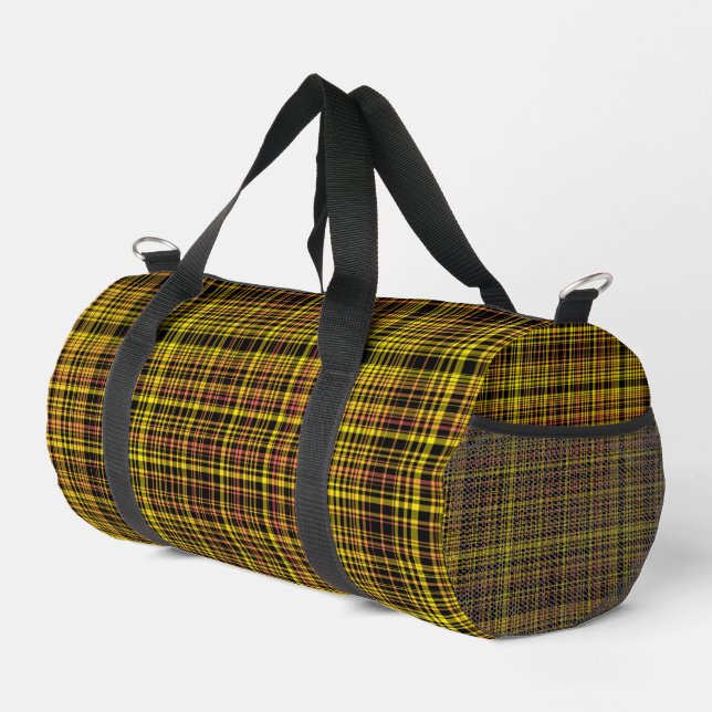 Yellow Orange Black Plaid Pattern Small Duffle Bag (Right Corner)