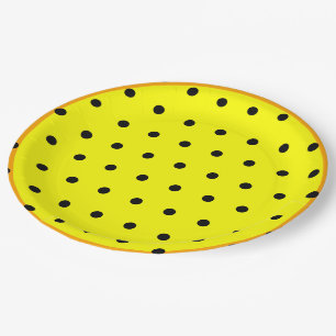 Yellow Orange Black Polka Dots Paper Plate