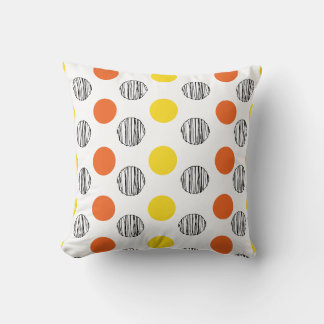 Yellow Orange black scribble dot pattern Cushion