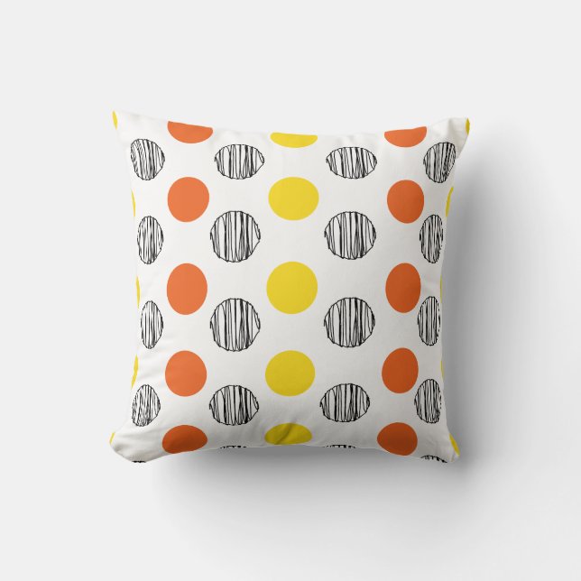 Yellow Orange black scribble dot pattern Cushion (Front)