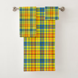 Yellow Orange Blue Plaid Tartan Design Bath Towel Set