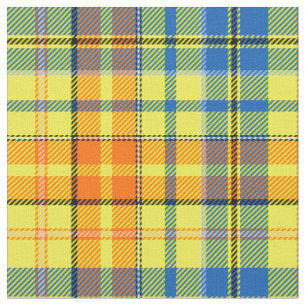 Yellow Orange Blue Plaid Tartan Design  Fabric