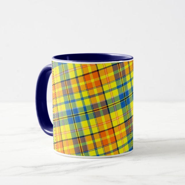 Yellow Orange Blue Plaid Tartan Design  Mug (Front Left)