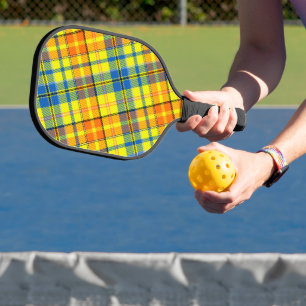 Yellow Orange Blue Plaid Tartan Design  Pickleball Paddle