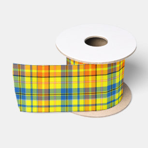 Yellow Orange Blue Plaid Tartan Design  Satin Ribbon