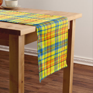 Yellow Orange Blue Plaid Tartan Design Short Table Runner