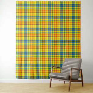 Yellow Orange Blue Plaid Tartan Design Tapestry