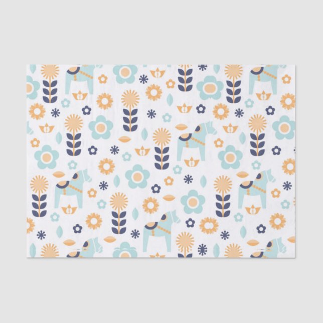 yellow orange blue Scandinavian folk art pattern Tissue Paper (Front)