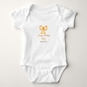 Yellow orange bow watercolor retro happy birthday baby bodysuit