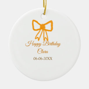 Yellow orange bow watercolor retro happy birthday ceramic ornament