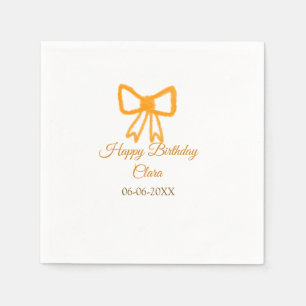 Yellow orange bow watercolor retro happy birthday  napkin