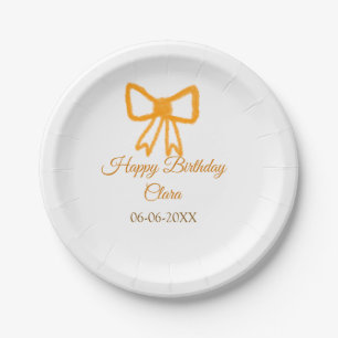 Yellow orange bow watercolor retro happy birthday paper plate