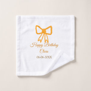 Yellow orange bow watercolor retro happy birthday wash cloth