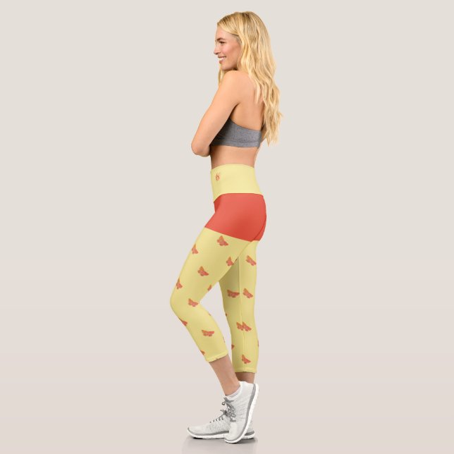 Yellow Orange Butterfly Girly Chic Trendy Modern Capri Leggings (Left)