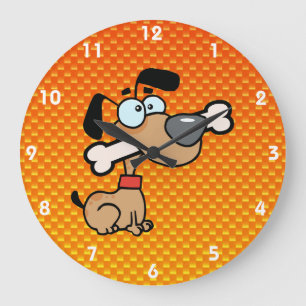 Yellow Orange Cartoon Dog Large Clock