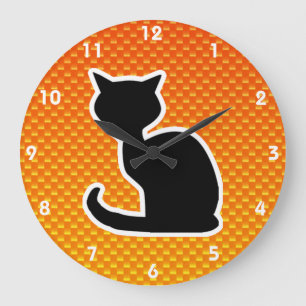 Yellow Orange Cat Large Clock