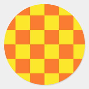 Yellow Orange Chequered Check Design Classic Round Sticker