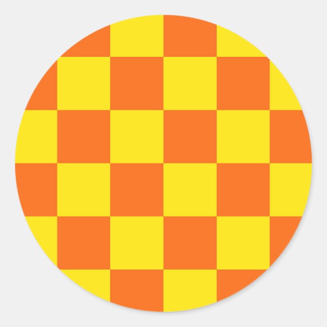 Yellow Orange Chequered Check Design  Classic Round Sticker (Front)