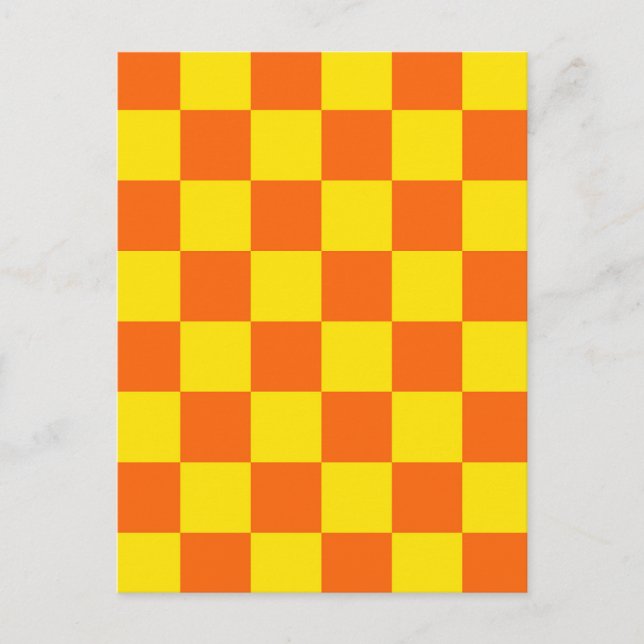 Yellow Orange Chequered Check Design  Postcard (Front)