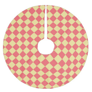 Yellow Orange Chequered Diamond Pattern Brushed Polyester Tree Skirt